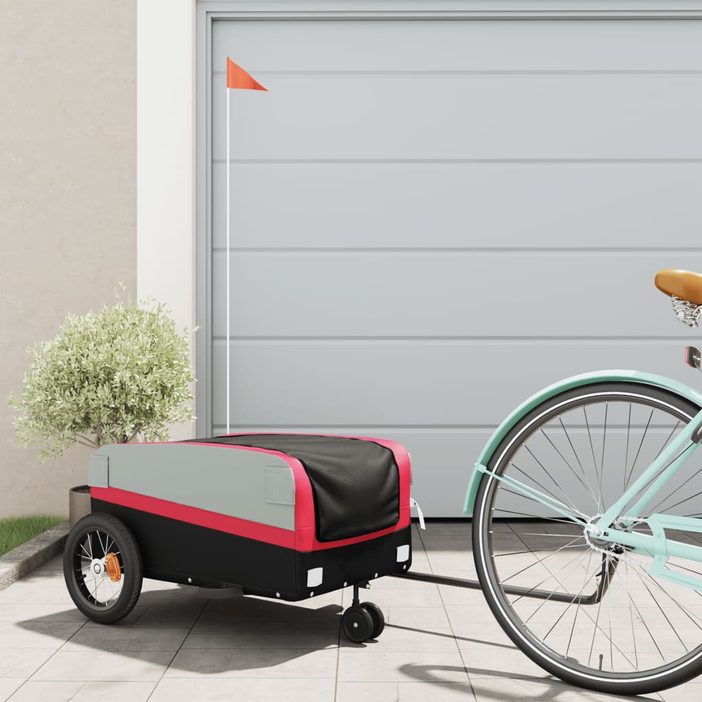 Velosipēda piekabe, melnā un sarkanā krāsā, 30 kg, dzelzs