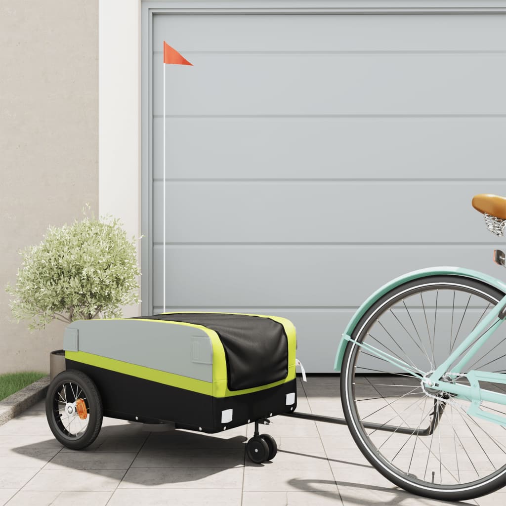 Velosipēda piekabe, melnā un zaļā krāsā, 30 kg, dzelzs