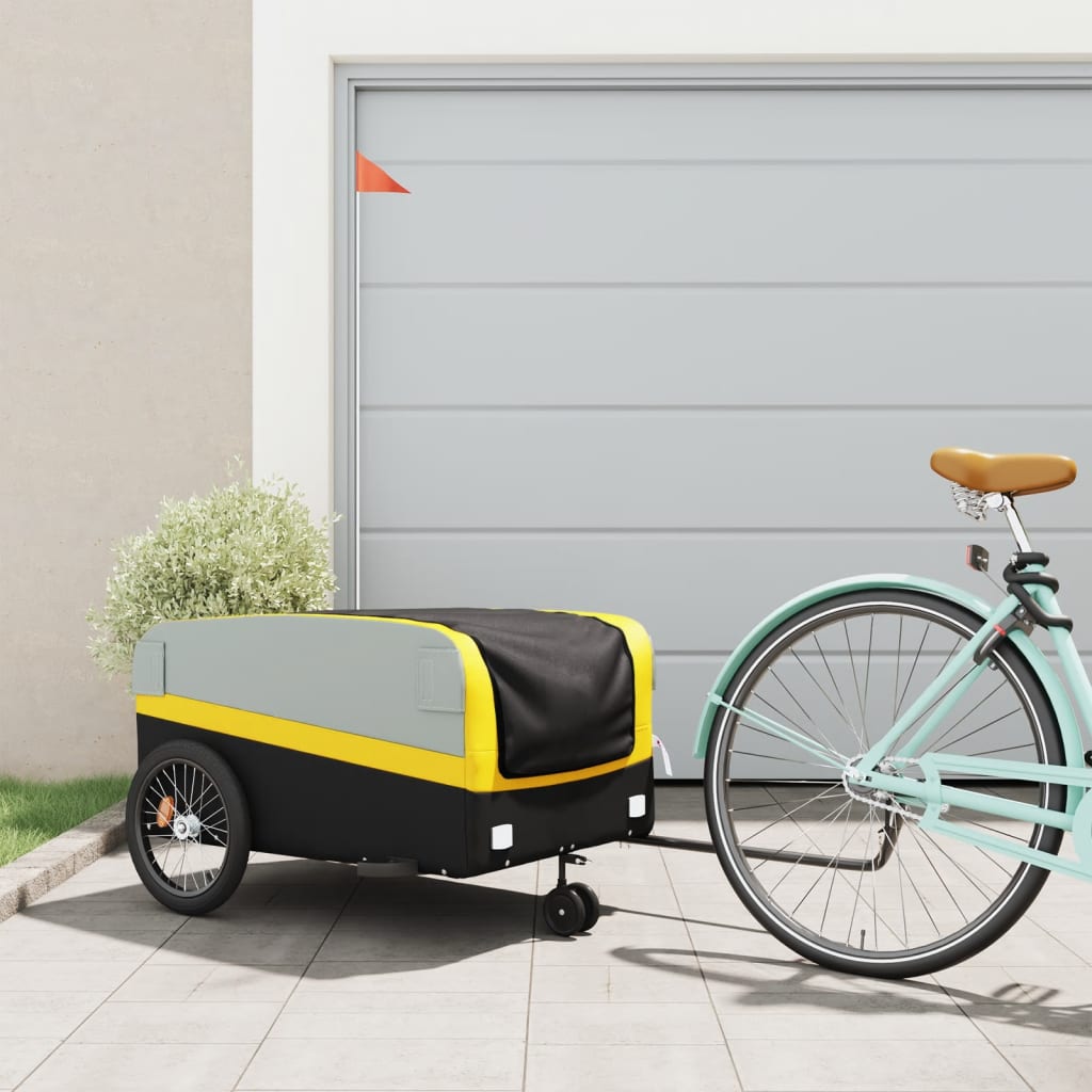 Velosipēda piekabe, melnā un dzeltenā krāsā, 45kg, dzelzs