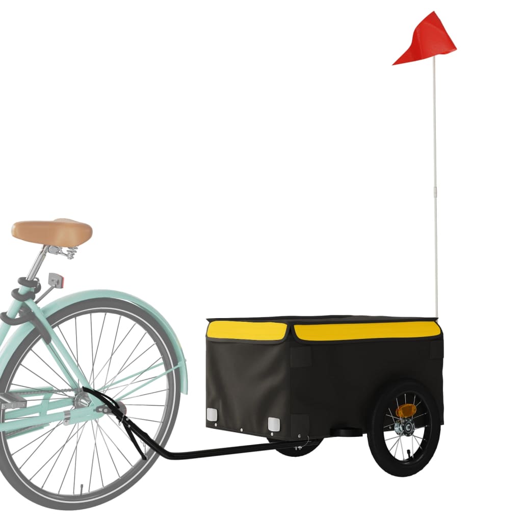 Velosipēda piekabe, melnā un dzeltenā krāsā, 30 kg, dzelzs