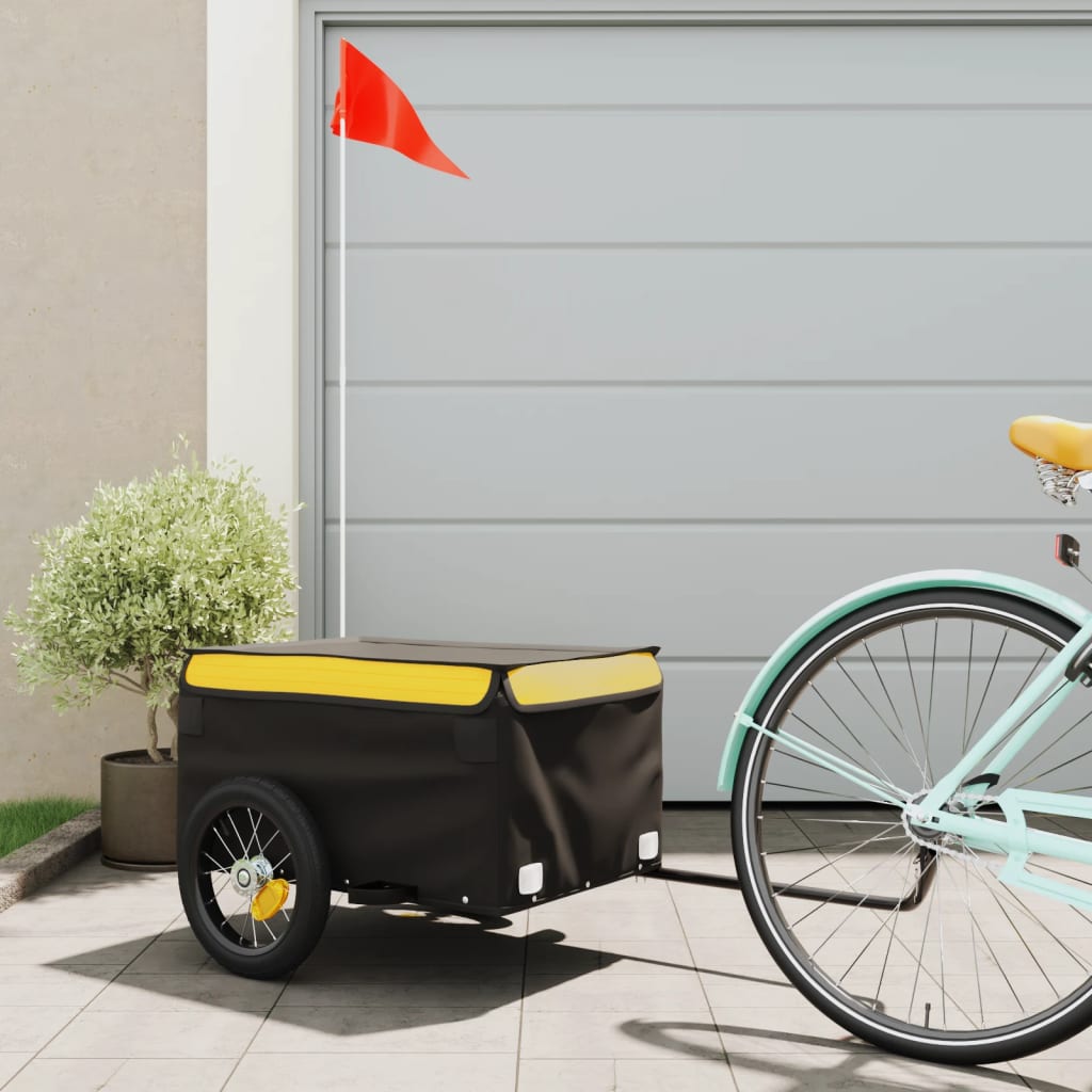Velosipēda piekabe, melnā un dzeltenā krāsā, 30 kg, dzelzs