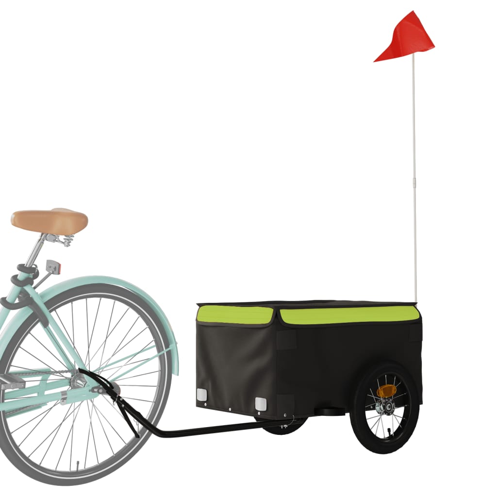Velosipēda piekabe, melnā un zaļā krāsā, 30 kg, dzelzs