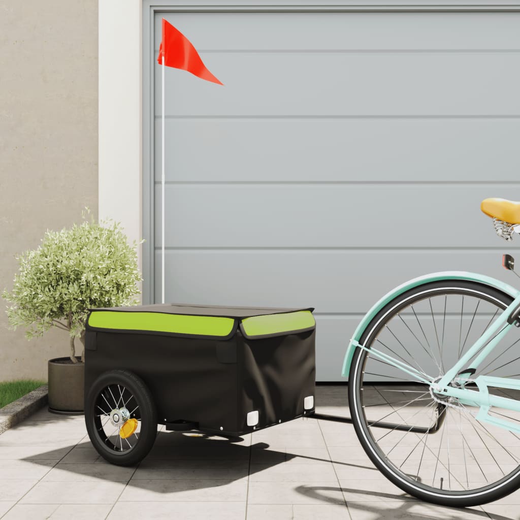 Velosipēda piekabe, melnā un zaļā krāsā, 30 kg, dzelzs