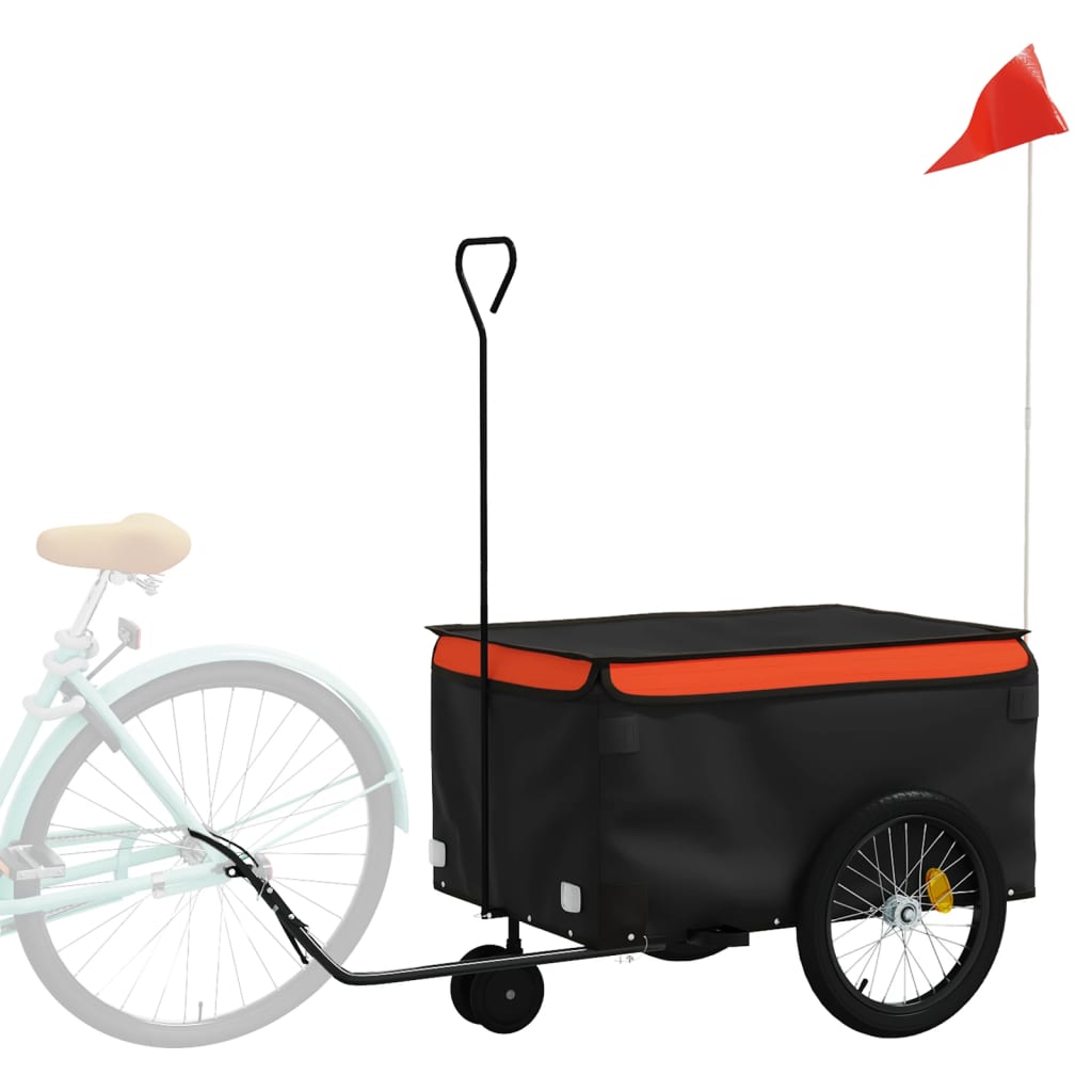 Velosipēda piekabe, melnā un oranžā krāsā, 30 kg, dzelzs