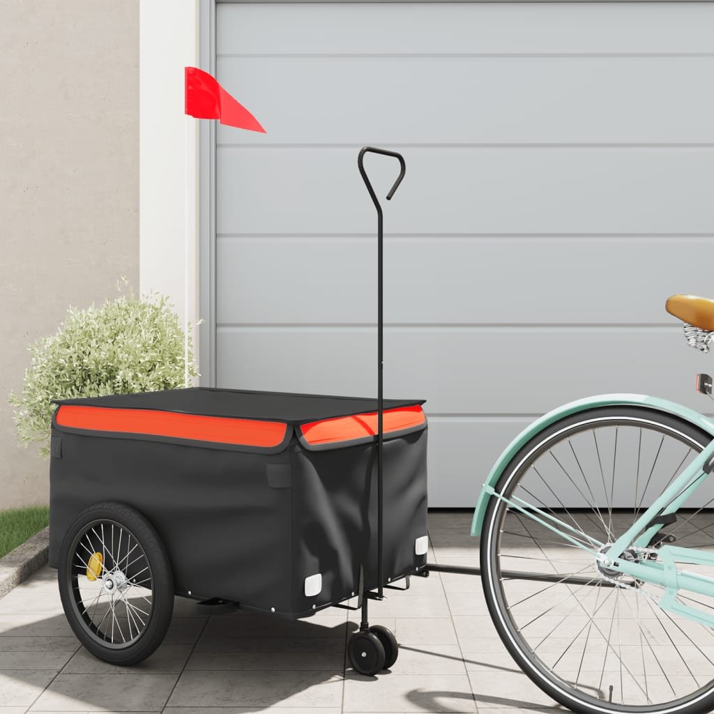 Velosipēda piekabe, melnā un oranžā krāsā, 30 kg, dzelzs