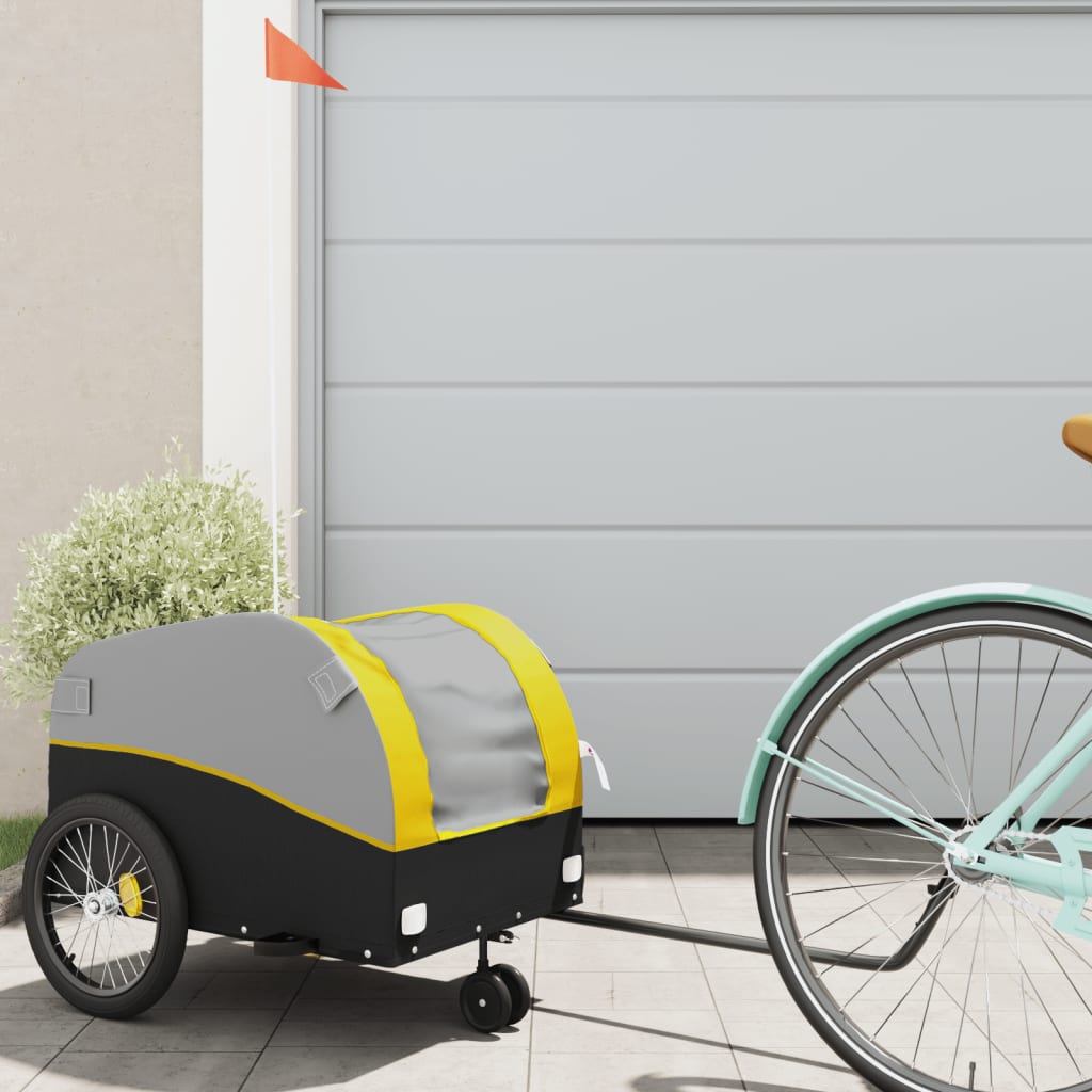 Velosipēda piekabe, melnā un dzeltenā krāsā, 30 kg, dzelzs