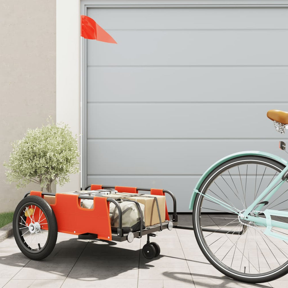 Bicycle trailer, orange, oxford fabric and iron