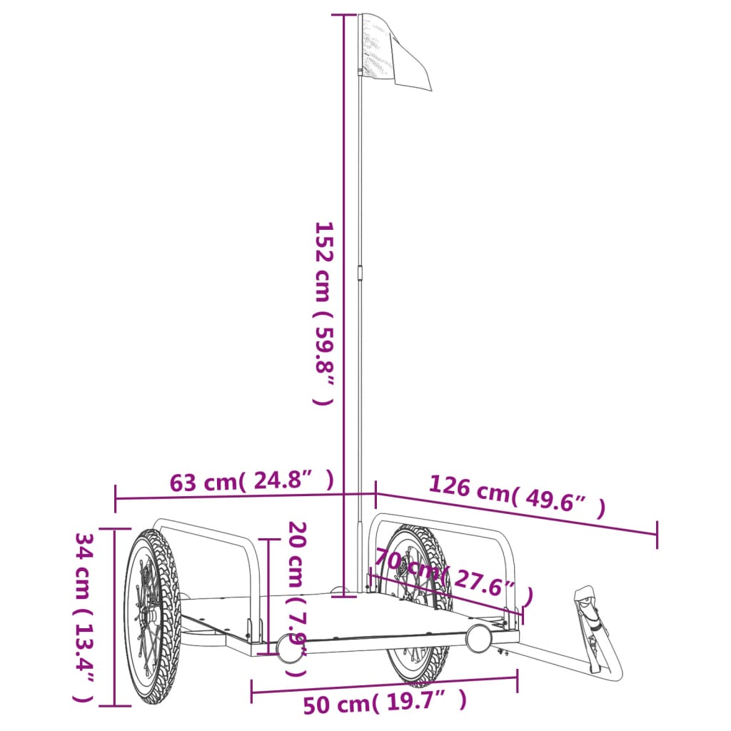 Velo piekabe, melna, 126x63x34cm, dzelzs