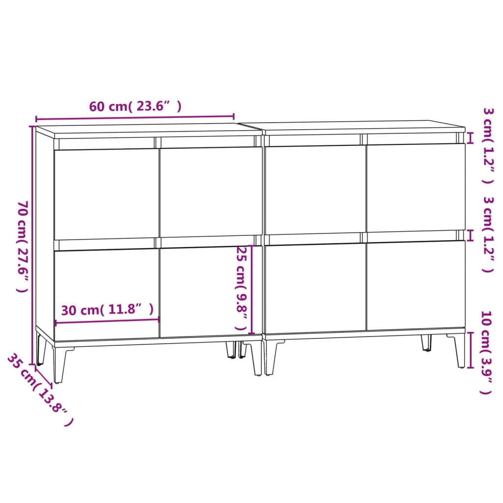Sideboards, 2 pcs., oak, 60x35x70cm, treated wood