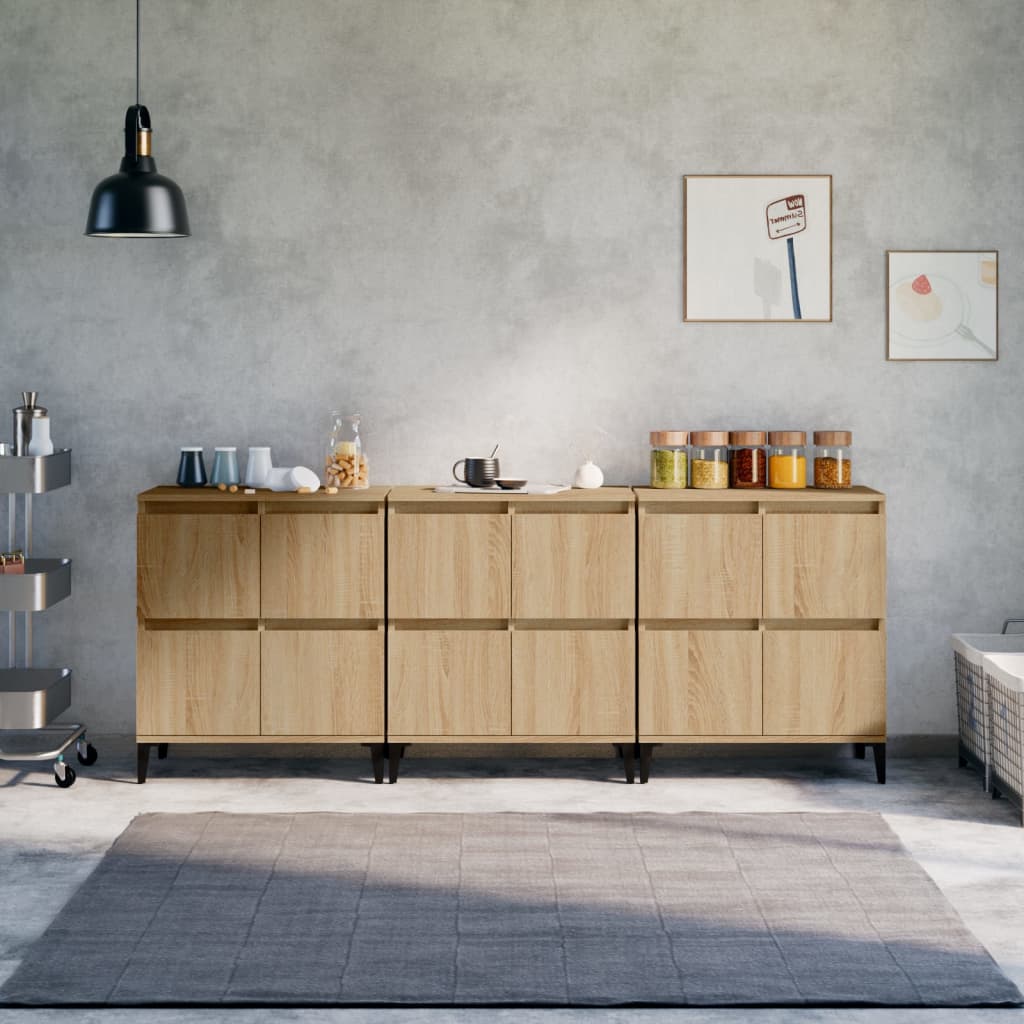 Side cabinets, 3 pcs., oak, 60x35x70cm, treated wood