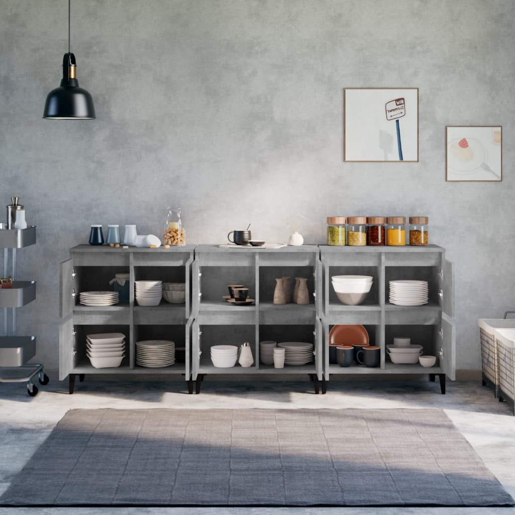 Side cabinets, 3 pcs., concrete grey, 60x35x70cm, engineered wood