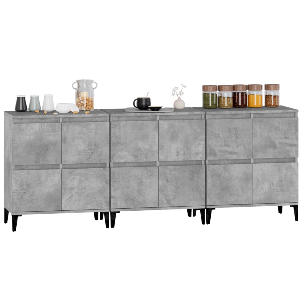 Side cabinets, 3 pcs., concrete grey, 60x35x70cm, engineered wood