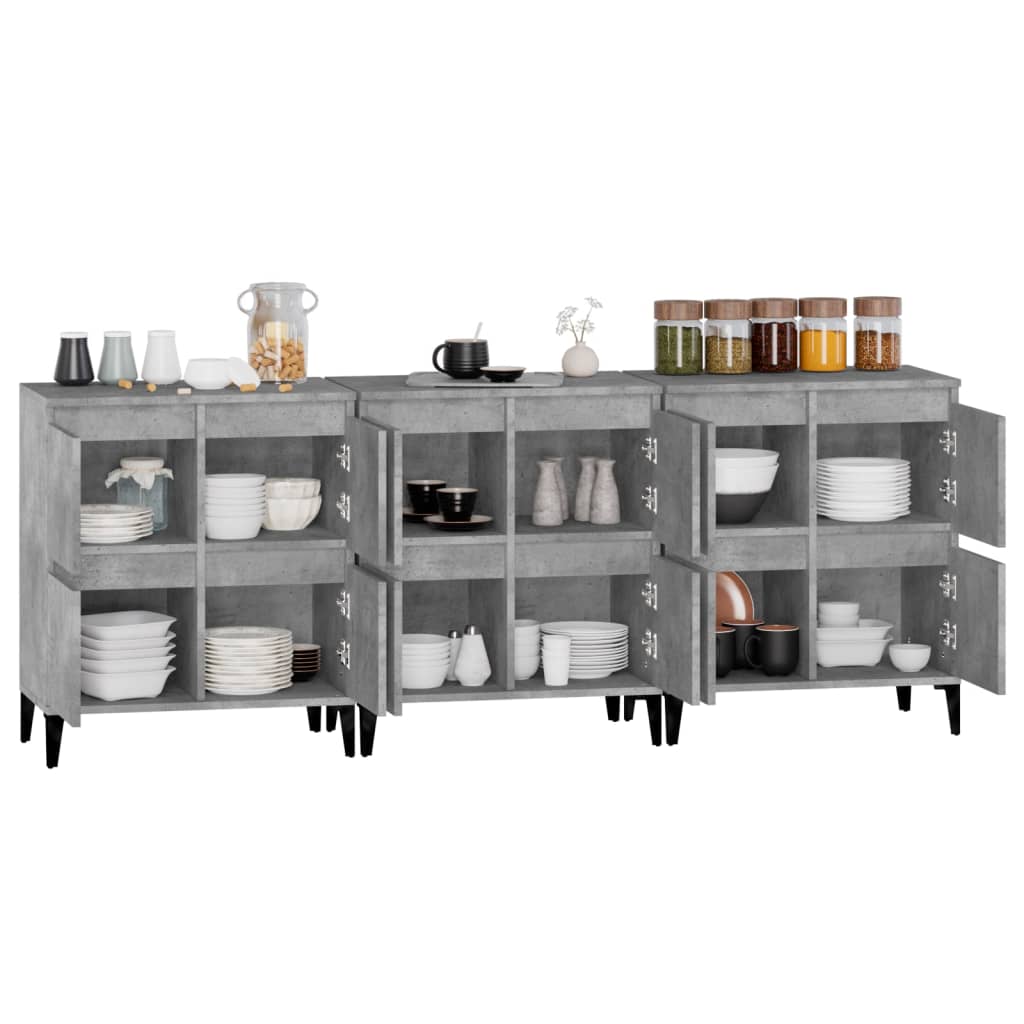 Side cabinets, 3 pcs., concrete grey, 60x35x70cm, engineered wood