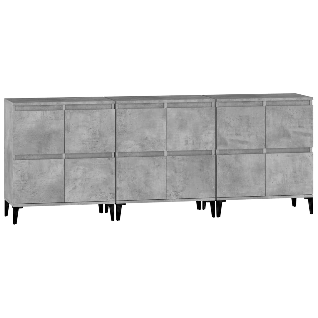 Side cabinets, 3 pcs., concrete grey, 60x35x70cm, engineered wood