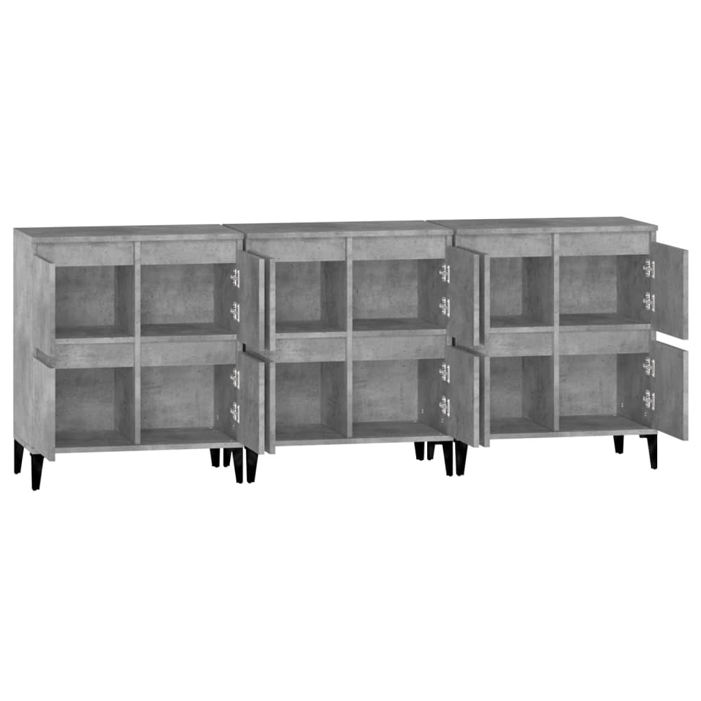 Side cabinets, 3 pcs., concrete grey, 60x35x70cm, engineered wood