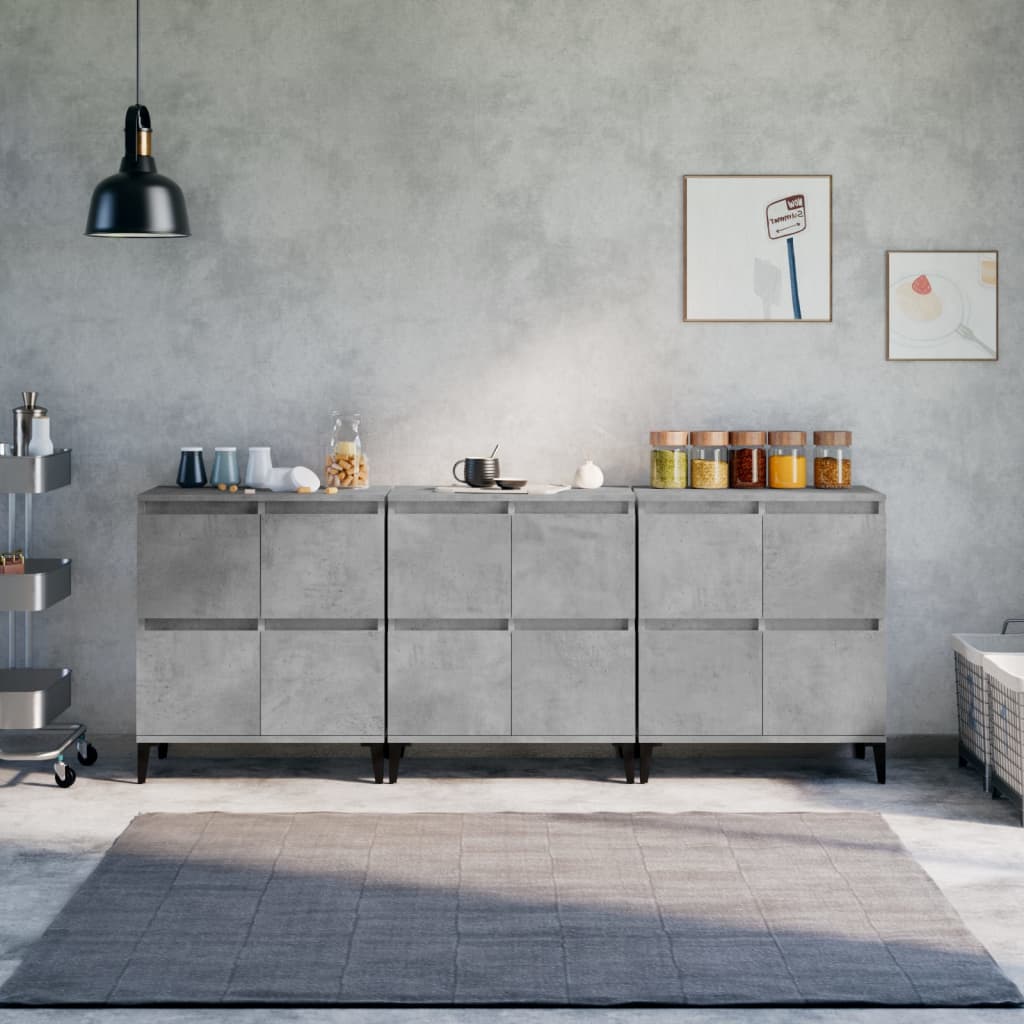 Side cabinets, 3 pcs., concrete grey, 60x35x70cm, engineered wood
