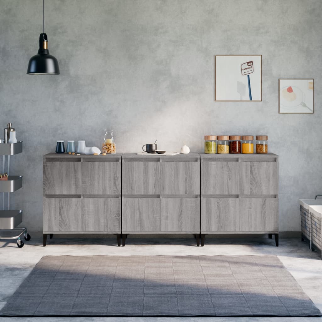 Side cabinets, 3 pcs., grey oak, 60x35x70cm, wood