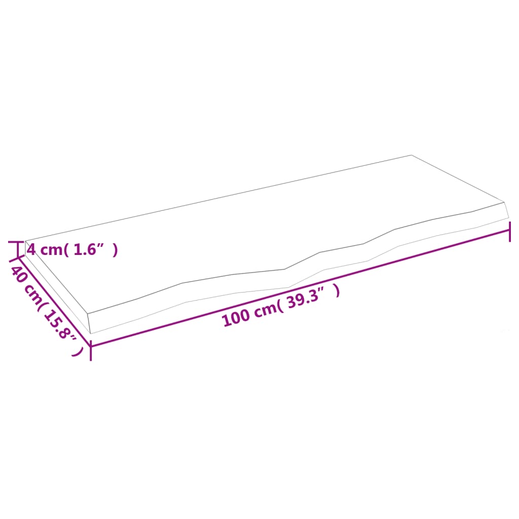 Stalviršis, 100x40x(2-4)cm, neapdorotas ąžuolo medienos masyvas