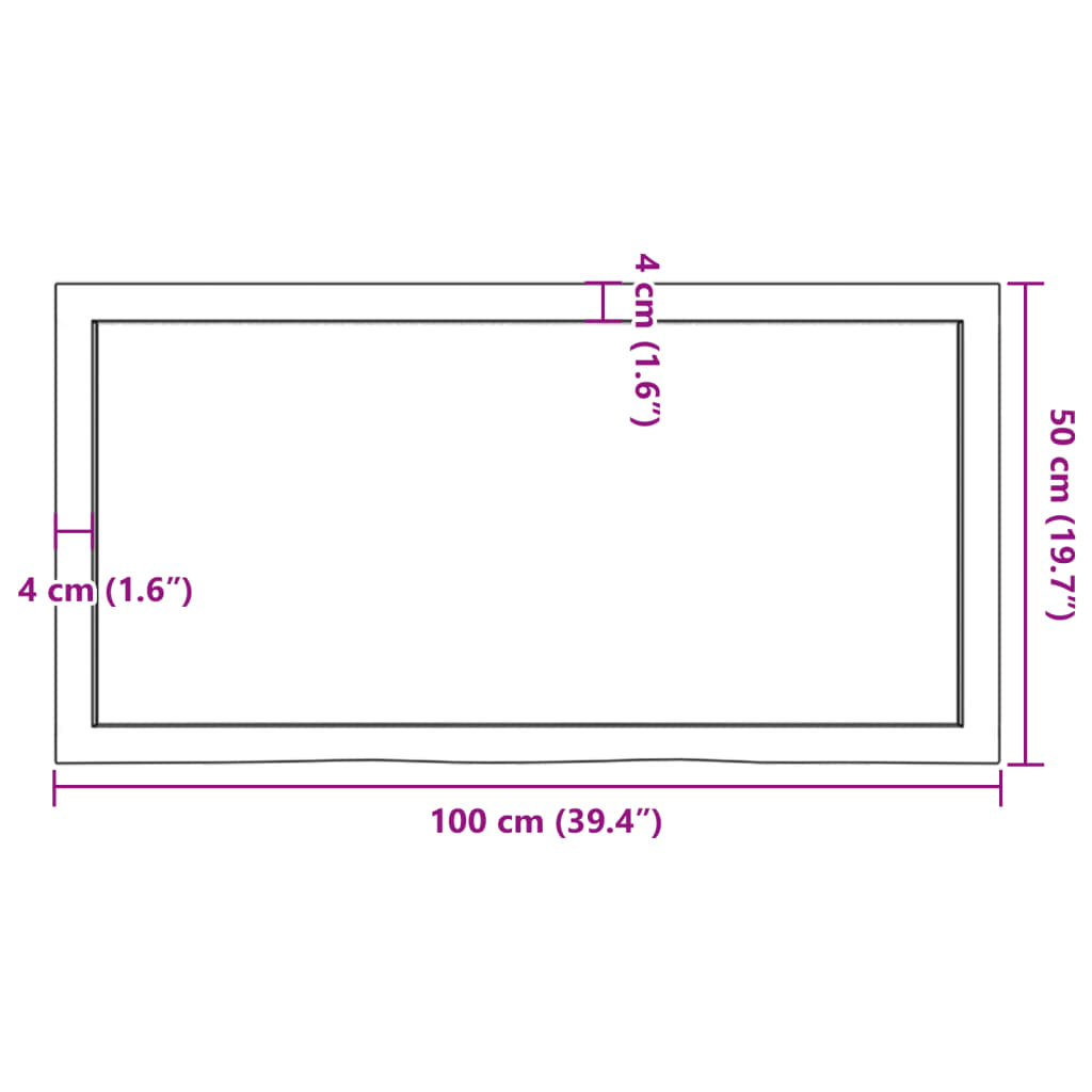 Countertop, light brown, 100x50x(2-4) cm, solid wood