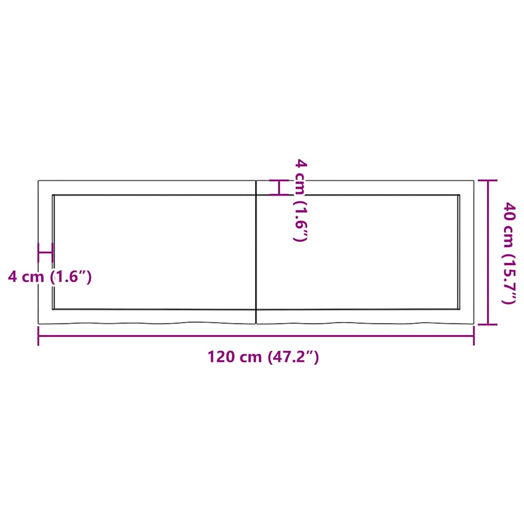 Worktop, light brown, 120x40x(2-4) cm, solid wood
