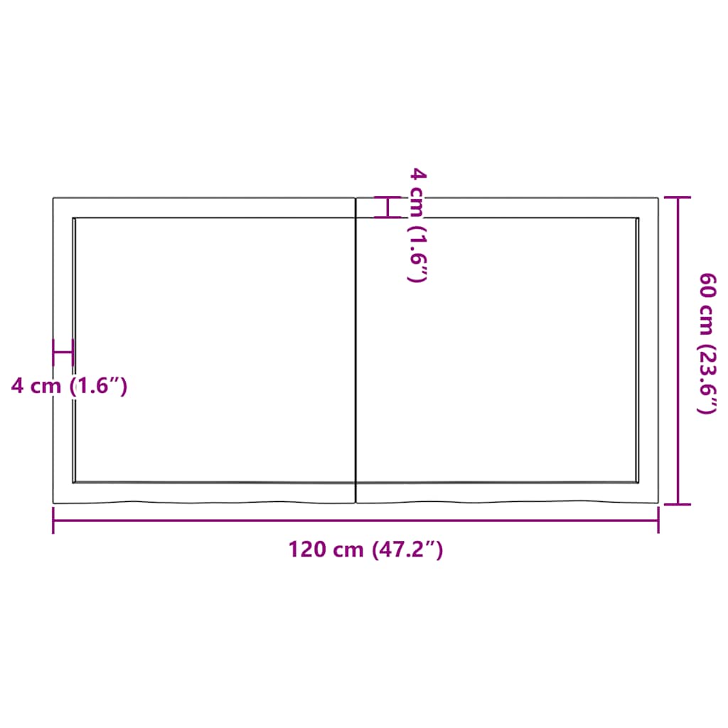 Tabletop, dark brown, 120x60x(2-6) cm, solid oak