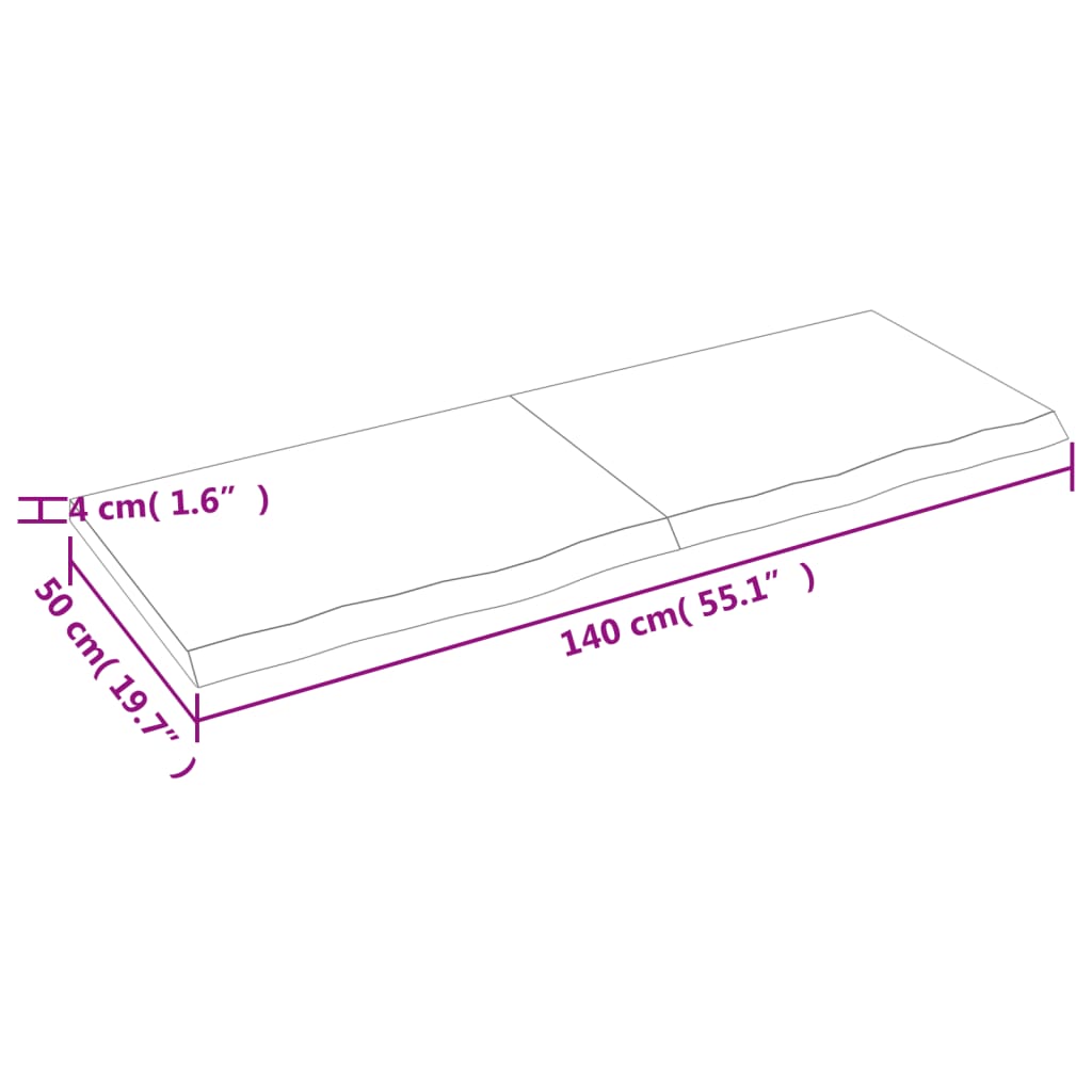Tabletop, dark brown, 140x50x(2-4) cm, solid oak