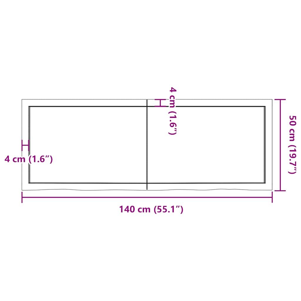 Tabletop, dark brown, 140x50x(2-4) cm, solid oak