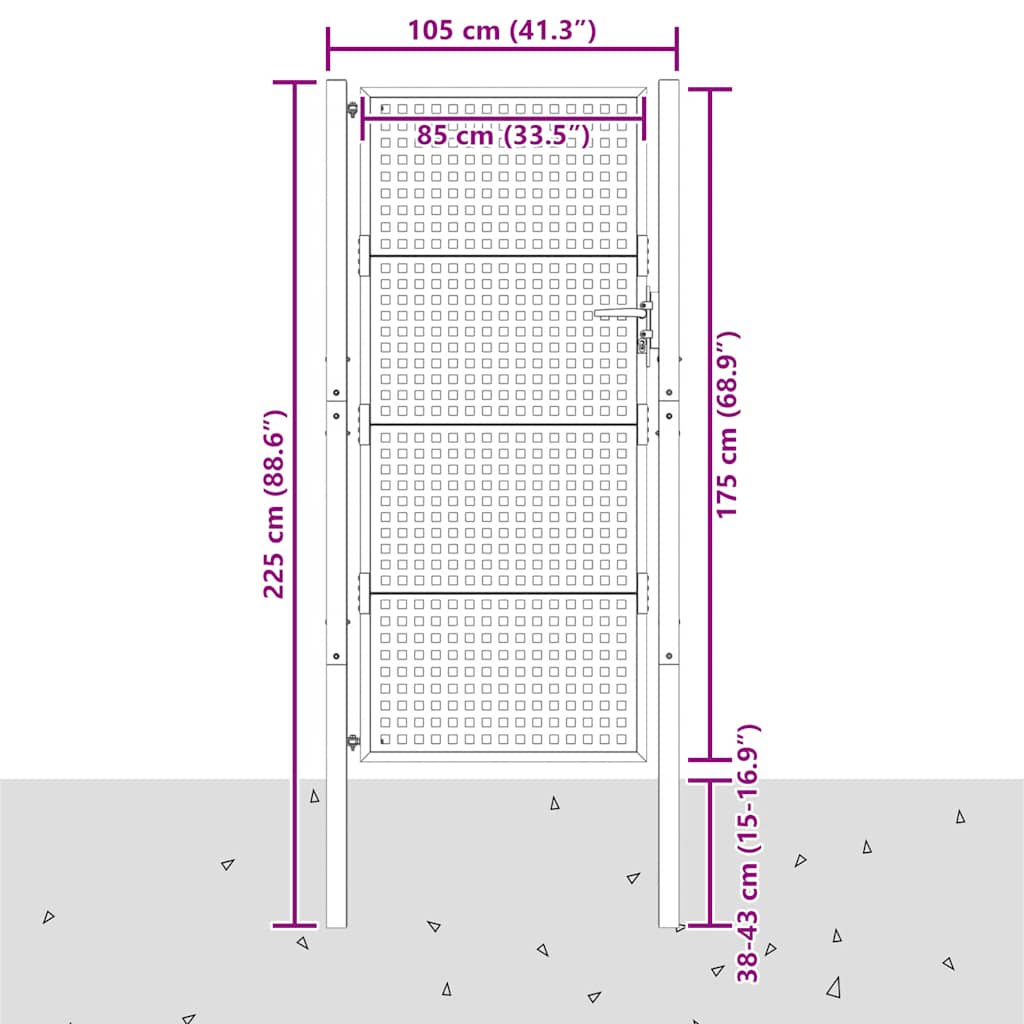 Garden gate, anthracite, 100x175 cm, steel