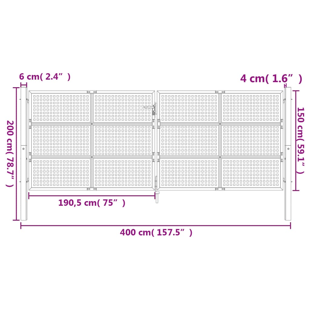 Sodo vartai, antracito, 400x150cm, plienas