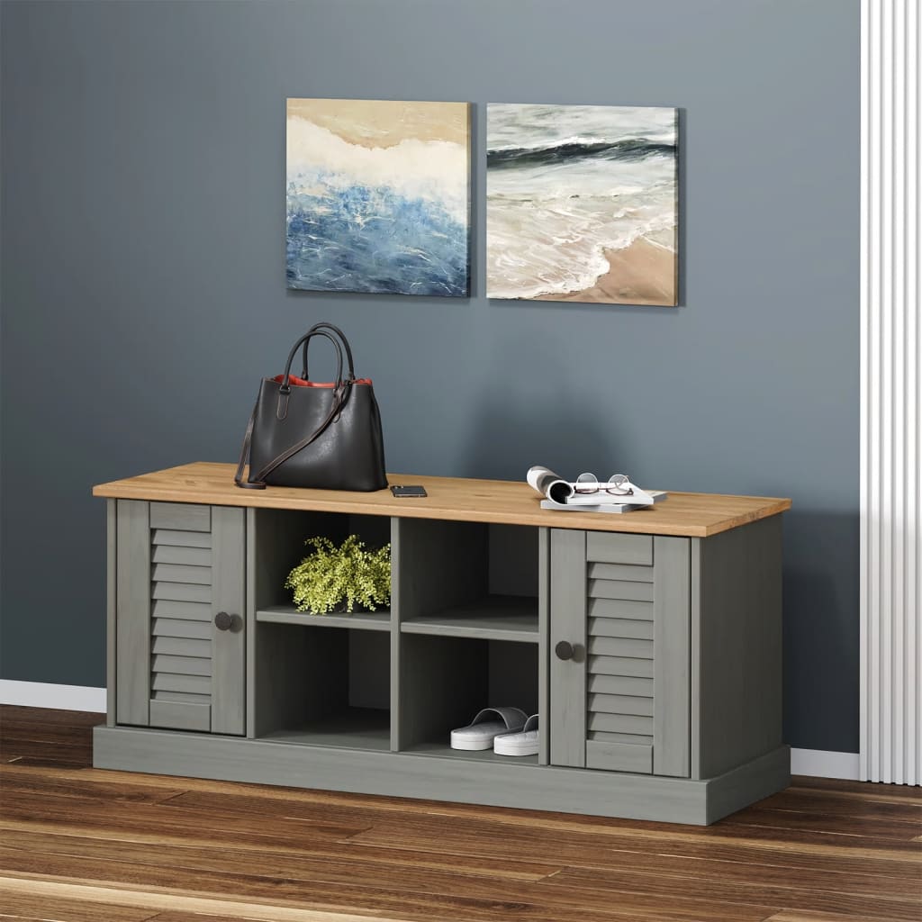 Apavu soliņš VIGO, pelēks, 106x35x45cm, priedes masīvkoks