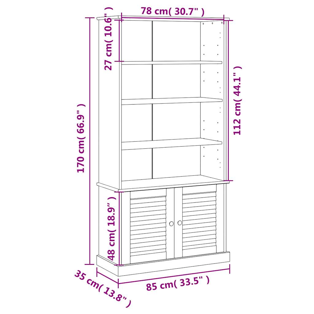 VIGO Bookcase, grey, 85x35x170cm, solid pine