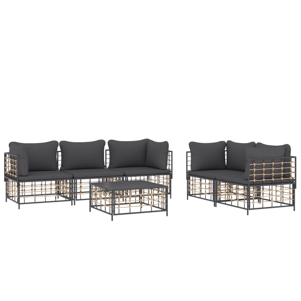 Garden Lounge Set with Cushions, 6-Piece, Anthracite, Poly Rattan