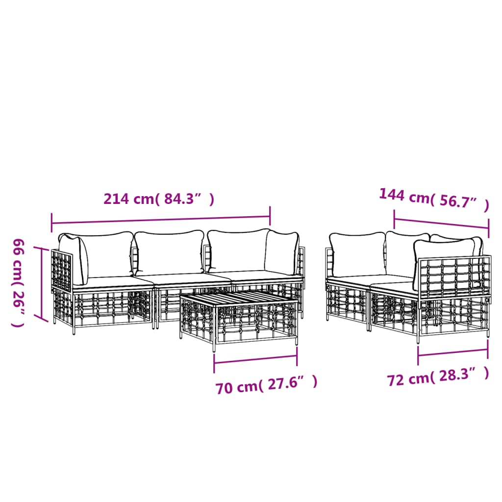 Garden Lounge Set with Cushions, 6-Piece, Anthracite, Poly Rattan