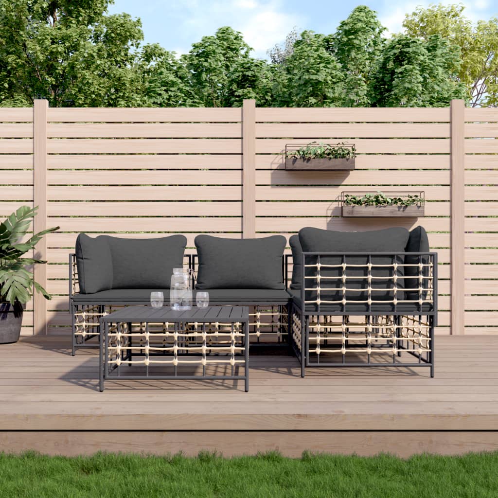 Garden lounge set with cushions, 5-piece, anthracite, poly rattan