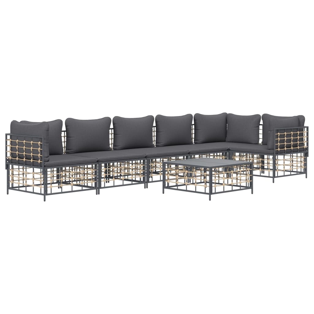 Garden lounge set with cushions, 7-piece, anthracite, poly rattan