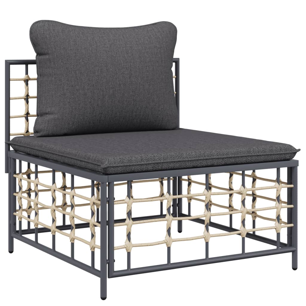 Garden lounge set with cushions, 7-piece, anthracite, poly rattan