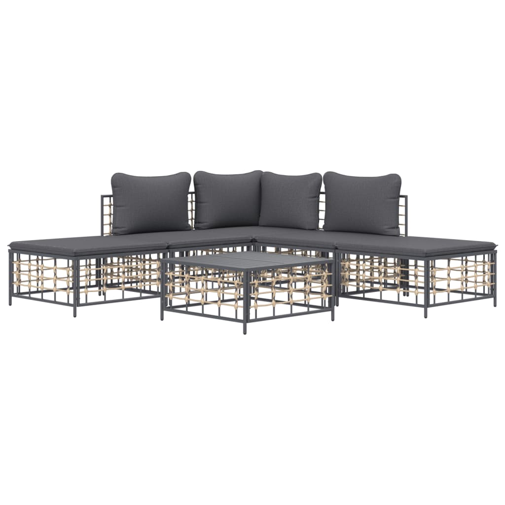 Garden Lounge Set with Cushions, 6-Piece, Anthracite, Poly Rattan
