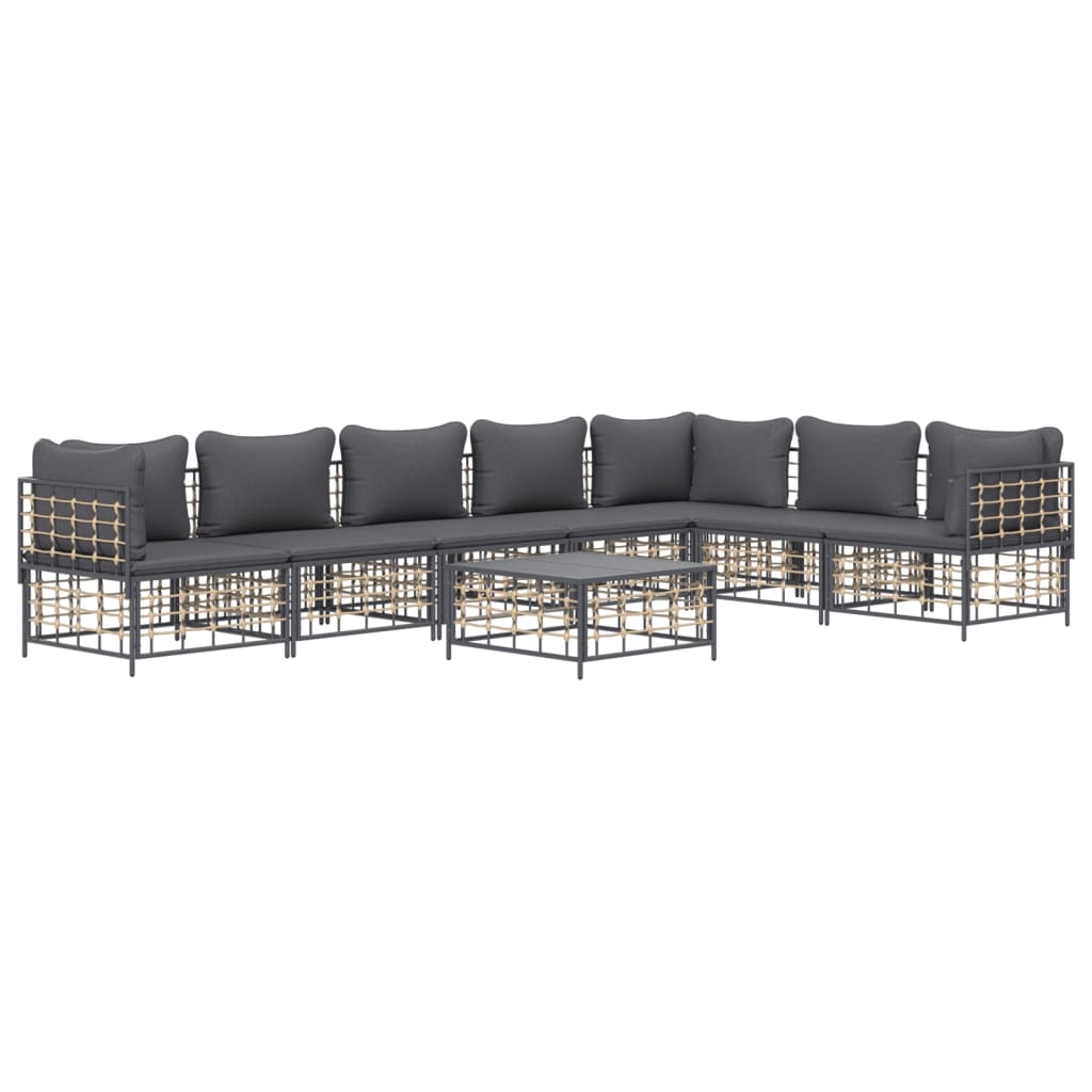 Garden lounge set with cushions, 8-piece, anthracite, poly rattan