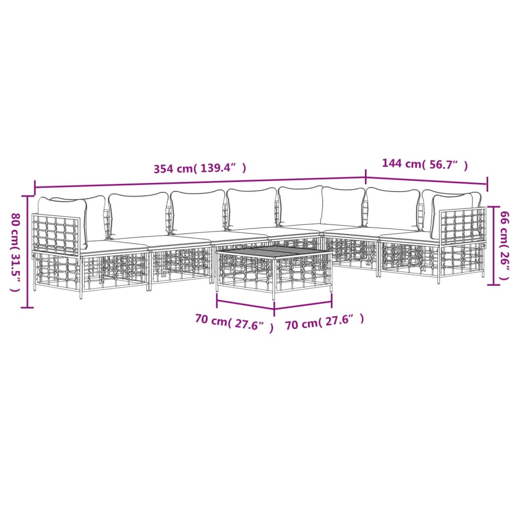 Garden lounge set with cushions, 8-piece, anthracite, poly rattan