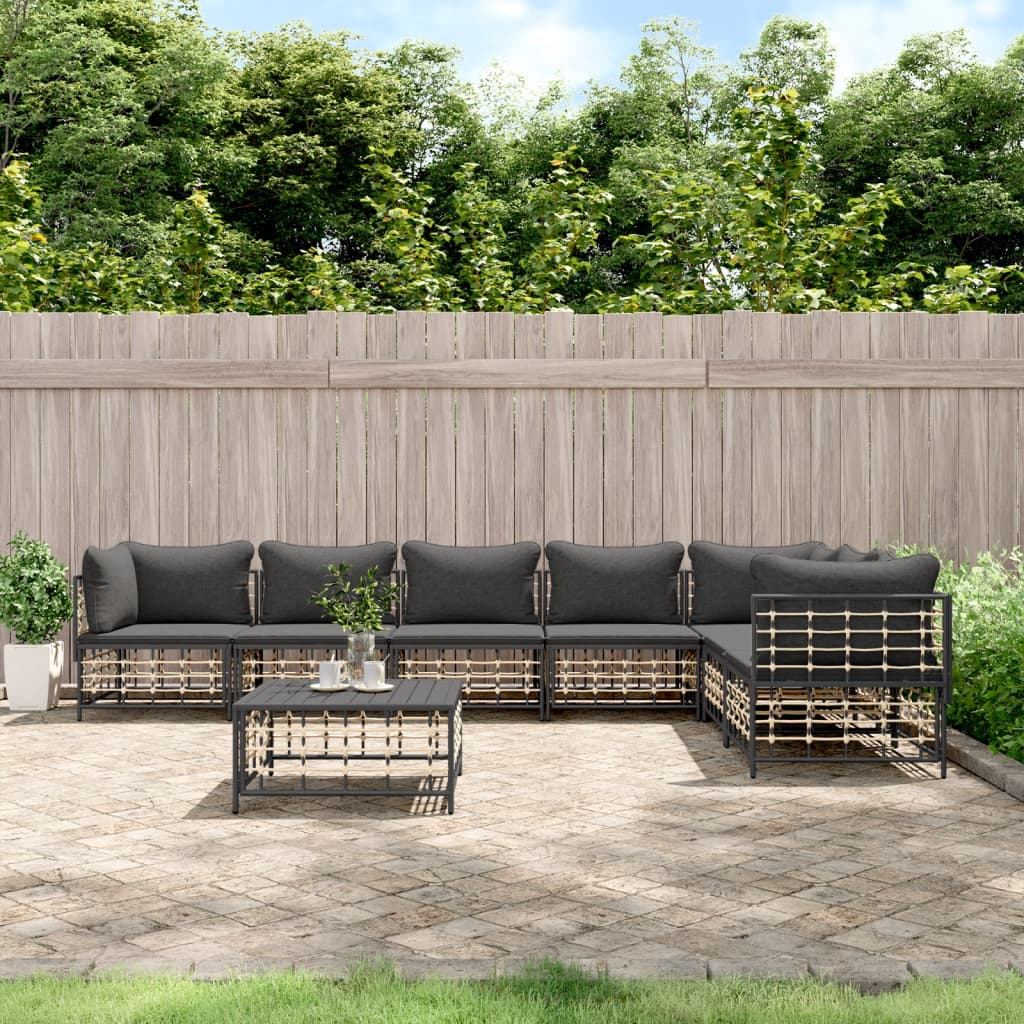 Garden lounge set with cushions, 8-piece, anthracite, poly rattan