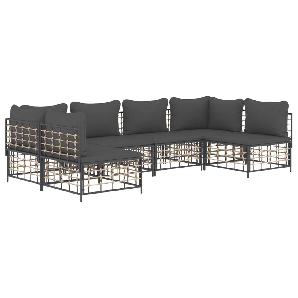 Garden Lounge Set with Cushions, 6-Piece, Anthracite, Poly Rattan