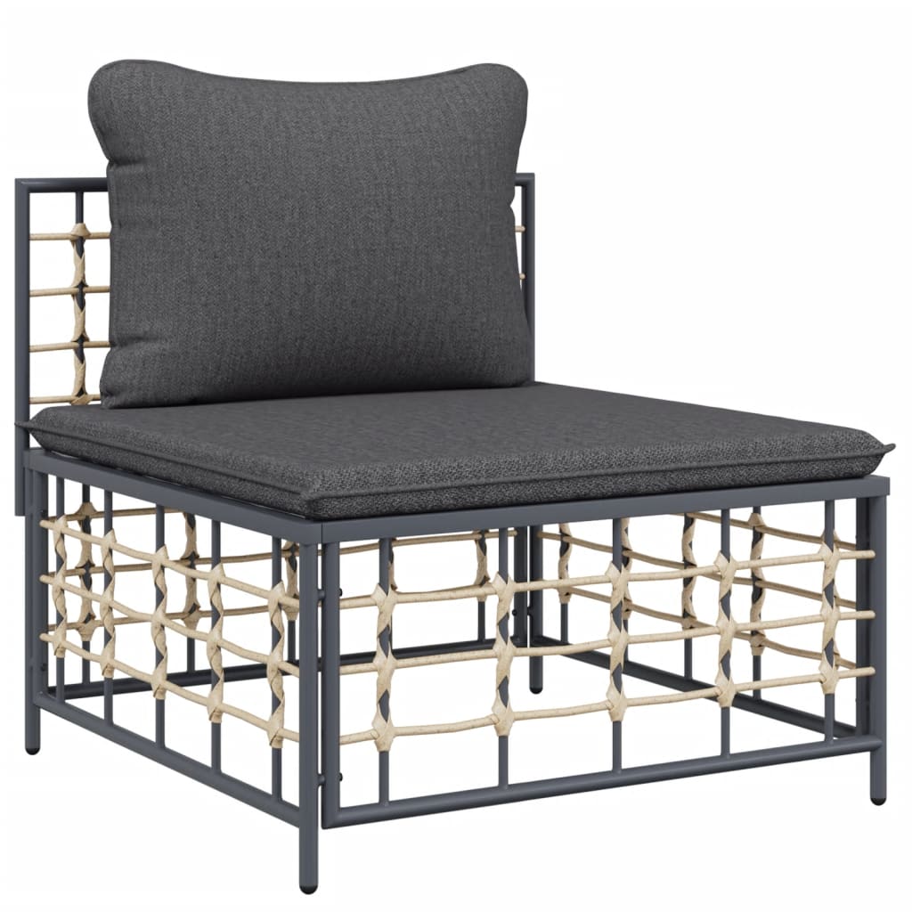 Garden Lounge Set with Cushions, 6-Piece, Anthracite, Poly Rattan
