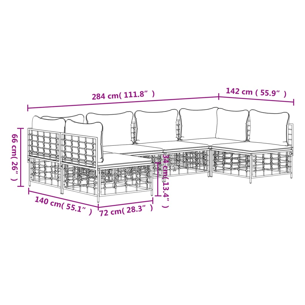 Garden Lounge Set with Cushions, 6-Piece, Anthracite, Poly Rattan