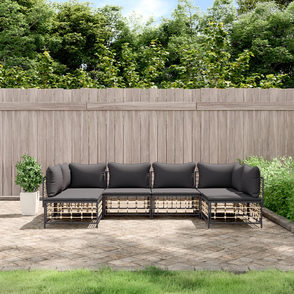 Garden Lounge Set with Cushions, 6-Piece, Anthracite, Poly Rattan