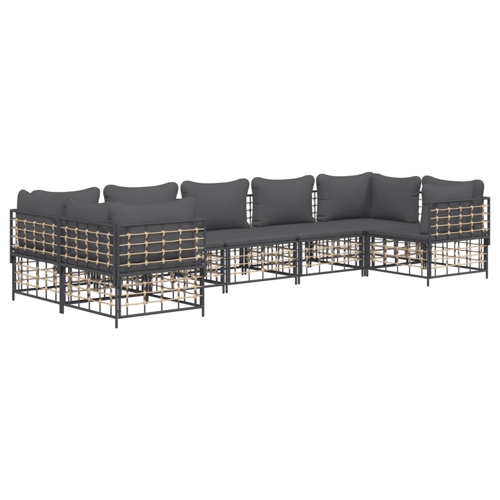 Garden lounge set with cushions, 7-piece, anthracite, poly rattan