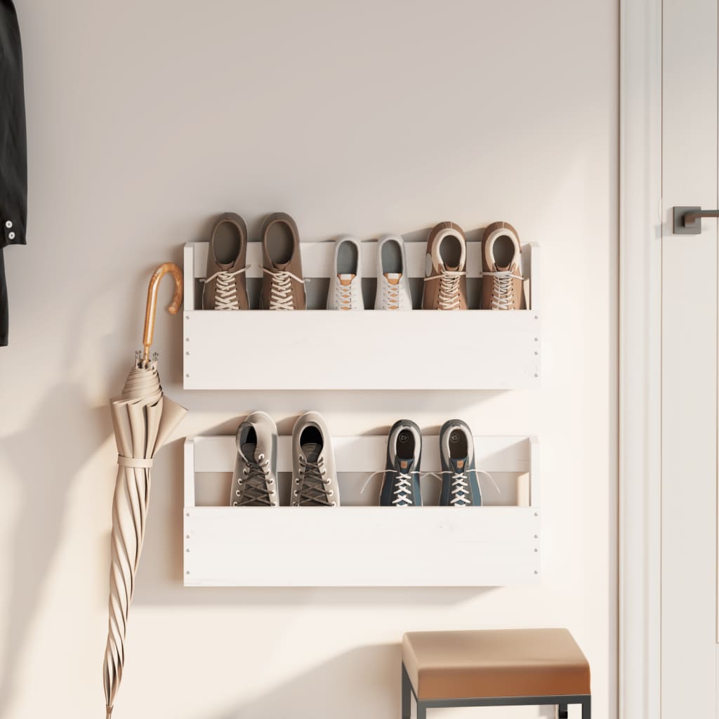 Wall-mounted shoe racks, 2 pcs., white, 59x9x23cm, pine