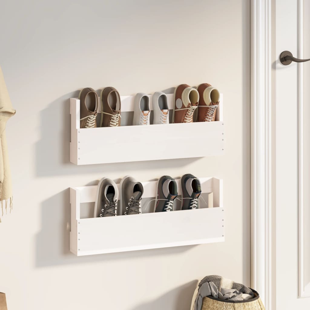 Wall-mounted shoe racks, 2 pcs., white, 59x9x23cm, pine