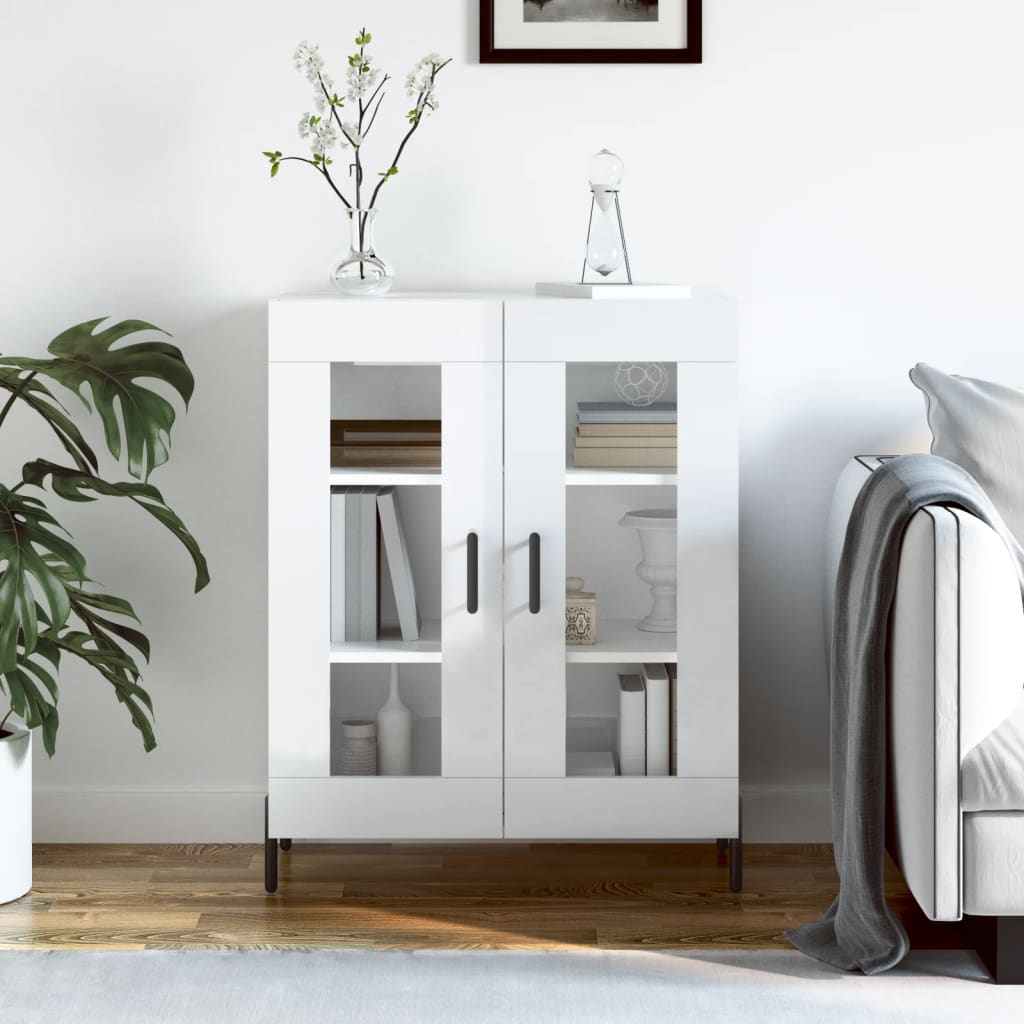 Sideboard, white, 69.5x34x90cm, engineered wood, high gloss