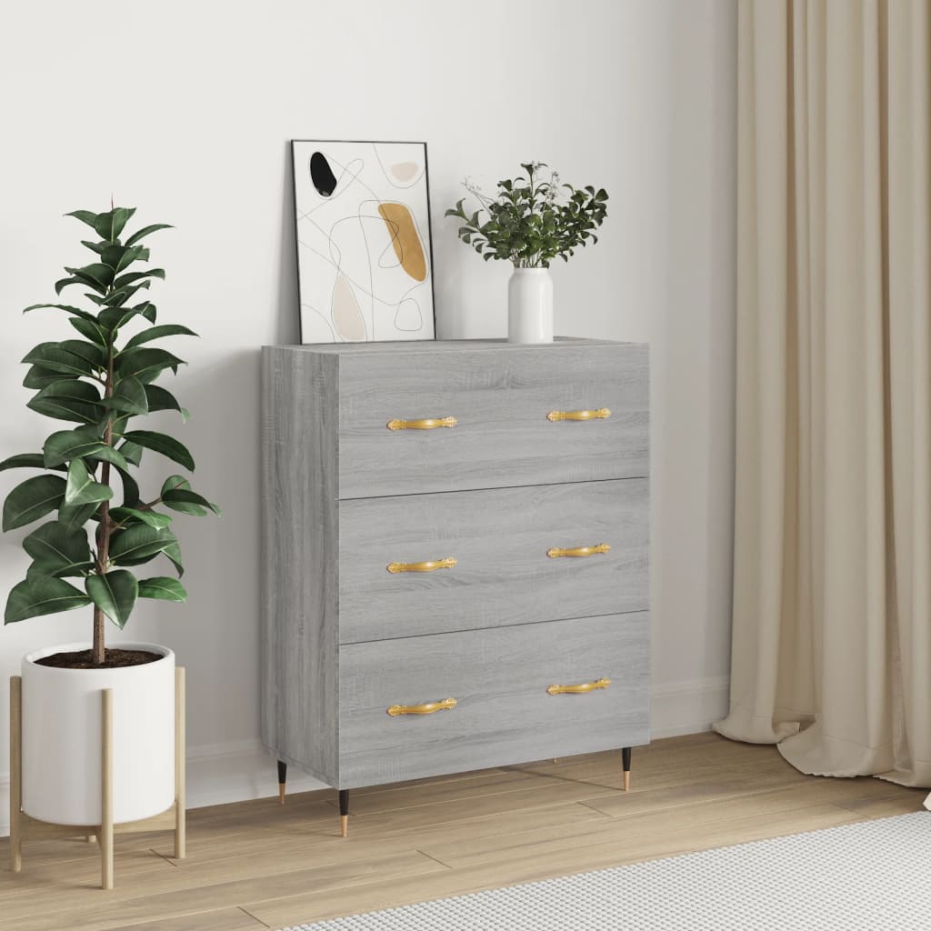 Side cabinet, grey oak, 69.5x34x90cm, engineered wood
