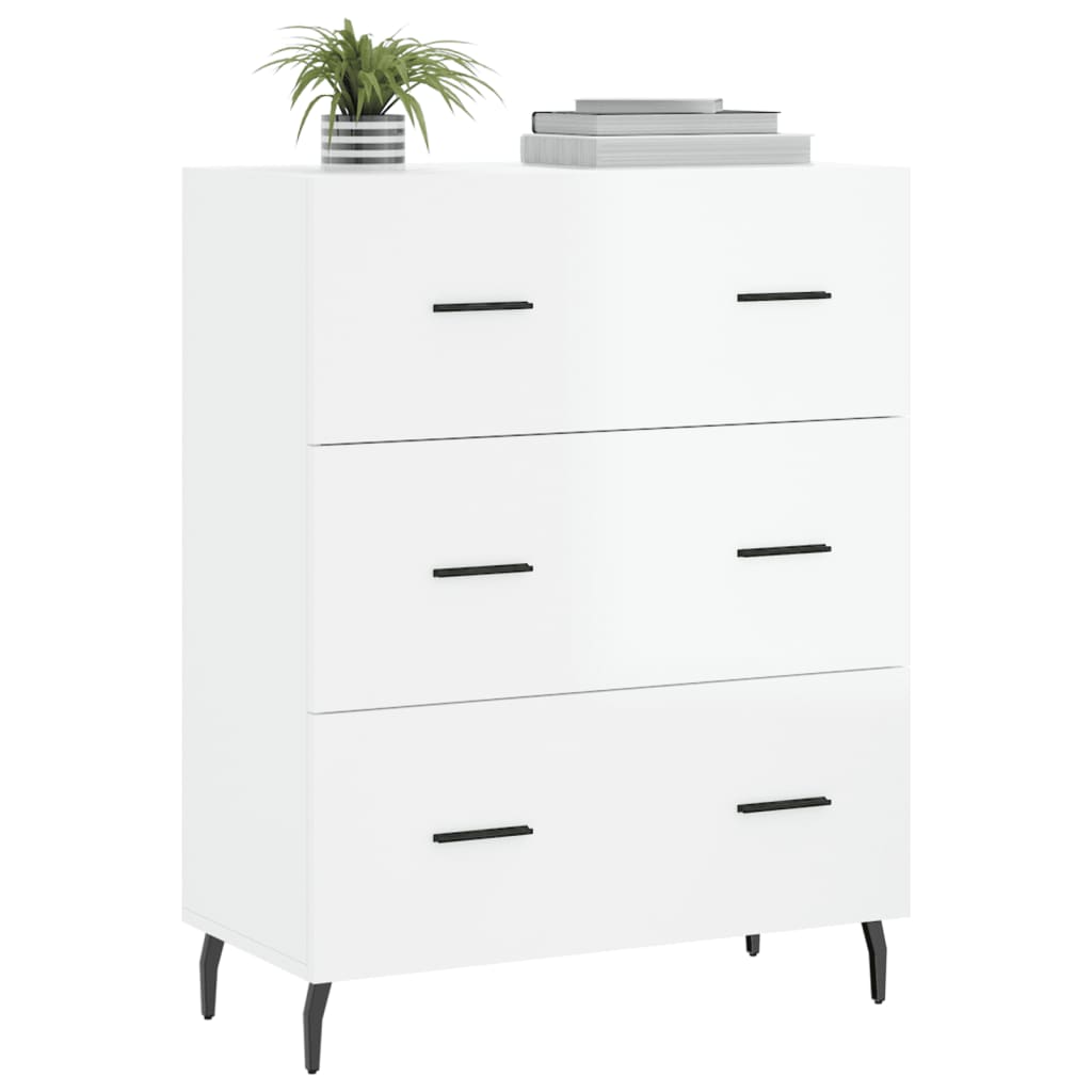 Side cabinet, white, 69.5x34x90cm, engineered wood, high gloss